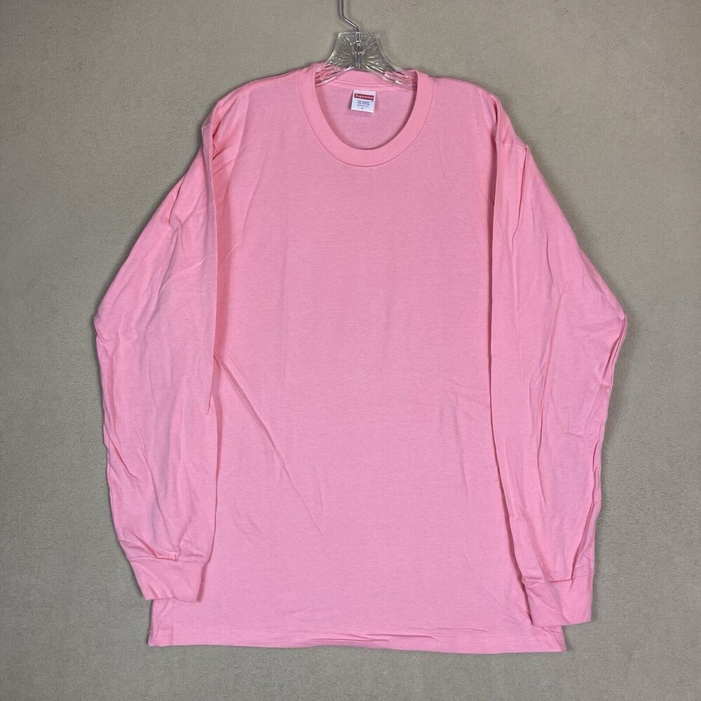 Supreme T Shirt Mens Large Pink Long Sleeve Crew Neck Pre Shrunk Cotton Tee